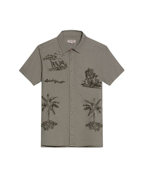 Camisa de Hombre Manga Corta Classic Fit Resort Bordados de Palmeras en Algodón