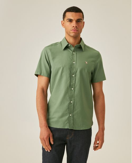 Camisa de Hombre Manga Corta Slim Fit Pato Bordado Tela Oxford en Algodón
