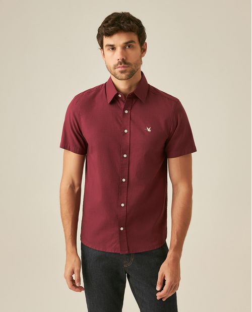 Camisa de Hombre Manga Corta Slim Fit Pato Bordado Tela Oxford en Algodón