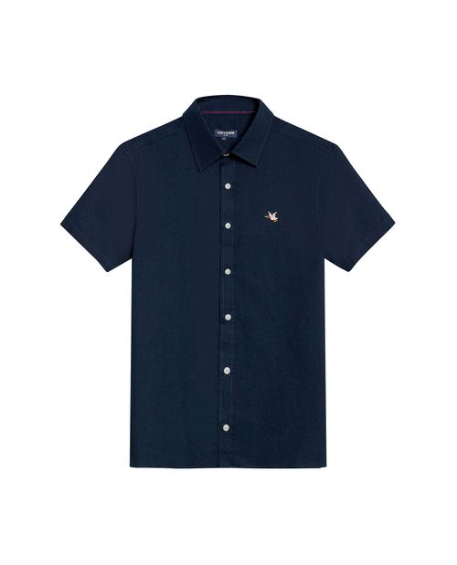 Camisa de Hombre Manga Corta Slim Fit Pato Bordado Tela Oxford en Algodón