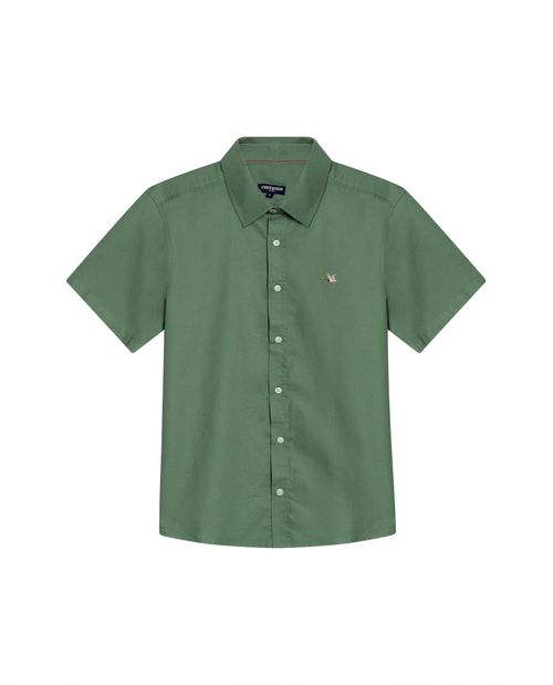 Camisa de Hombre Manga Corta Slim Fit Pato Bordado Tela Oxford en Algodón