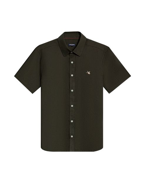Camisa de Hombre Manga Corta Slim Fit Pato Bordado Tela Oxford en Algodón