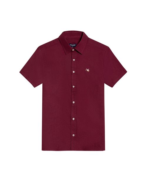 Camisa de Hombre Manga Corta Slim Fit Pato Bordado Tela Oxford en Algodón