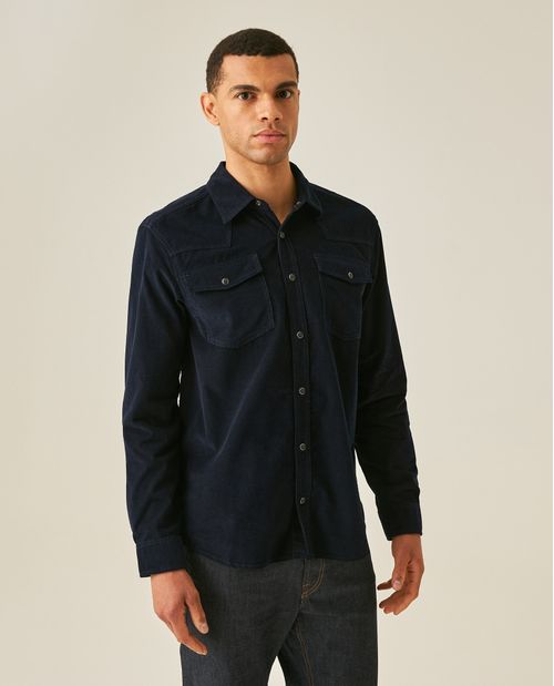 Camisa de Hombre Manga Larga Regular Fit Western en Corduroy Bolsillos con Broches en Algodón