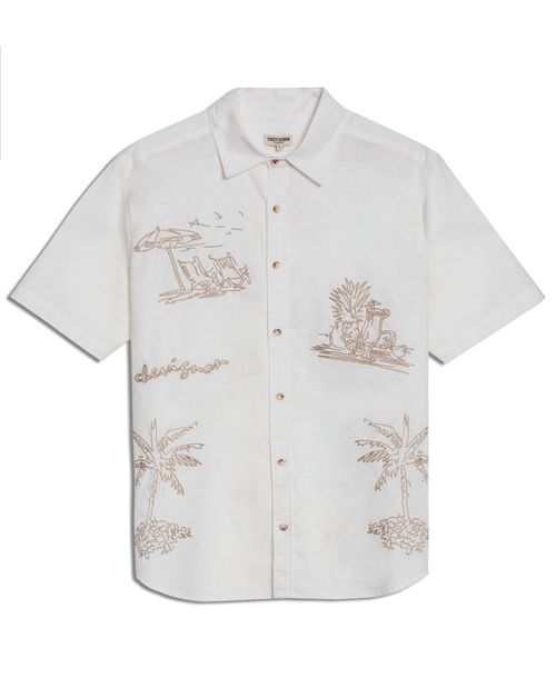 Camisa de Hombre Manga Corta Classic Fit Resort Bordados de Palmeras Twill en Algodón