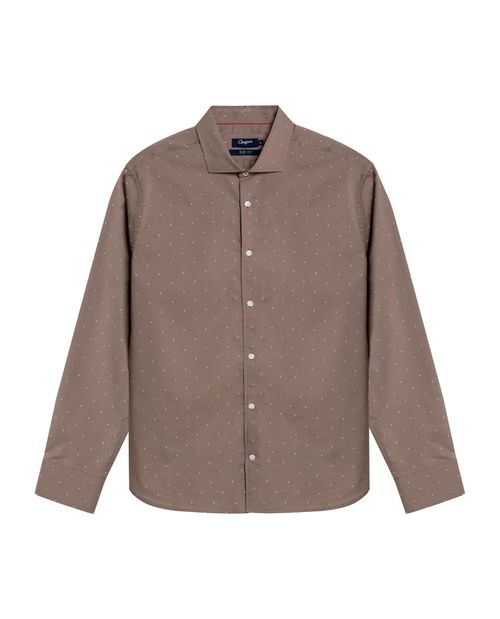 Camisa de Hombre Manga Larga Slim Fit Dobby Contraste Miniprint en Mezcla de Algodón y Coolmax