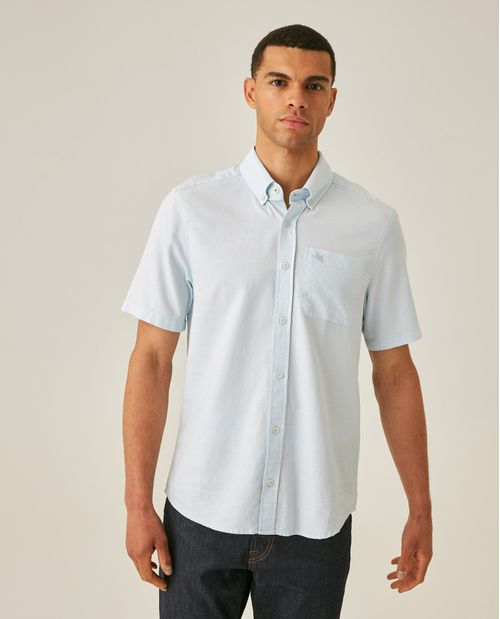 Camisa de Hombre Manga Corta Slim Fit Button Down Efecto Flama en Algodón