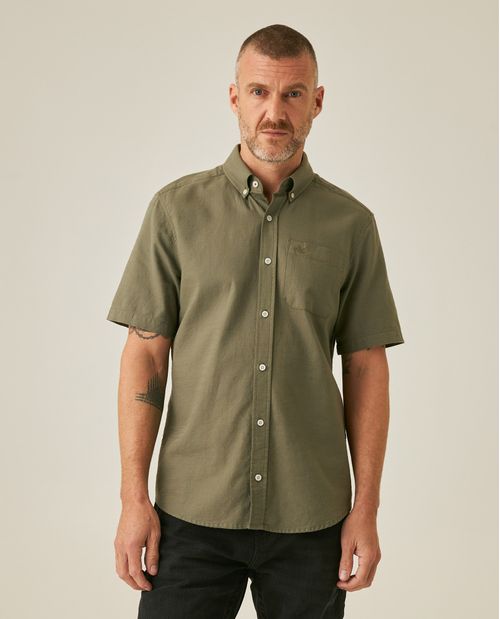 Camisa de Hombre Manga Corta Slim Fit Button Down Efecto Flama en Algodón
