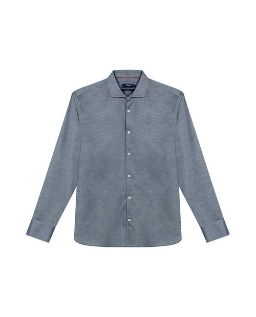 Camisa de Hombre Manga Larga Classic Fit Twill Miniprint Preteñido Microesmerilado en Mezcla de Algodón