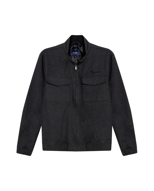Chaqueta de Hombre Bomber Cuello Alto de Paño Forro Estampado en Mezcla de Algodón