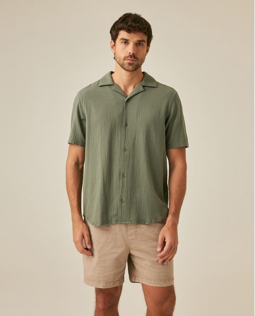 Camisa de Hombre Rodeo Manga Corta Resort Classic Fit sin Bolsillos en Algodón Texturizado