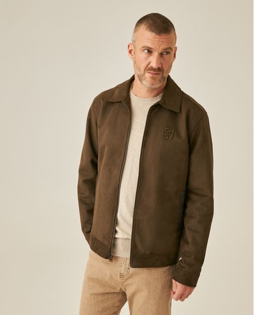 Chaqueta de Hombre Trucker Cuello Aviador en Suede Bolsillos en Cuero hecha en Poliéster