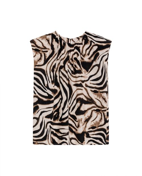 Blusa de Mujer Moda Silueta Recta Escote Recogido con Hombreras Estampada en Mezcla de Viscosa