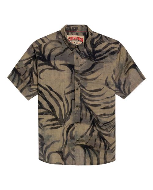 Camisa de Hombre Manga Corta Classic Fit Resort Fullprint con Estampado Tropical Textura Corrugada en Algodón