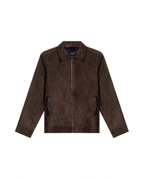 Chaqueta de Hombre Trucker Cuello Aviador en Suede Bolsillos en Cuero hecha en Poliéster