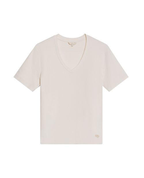 Camiseta de Mujer Esencial Silueta Recta Escote en V Manga Corta en  Algodón