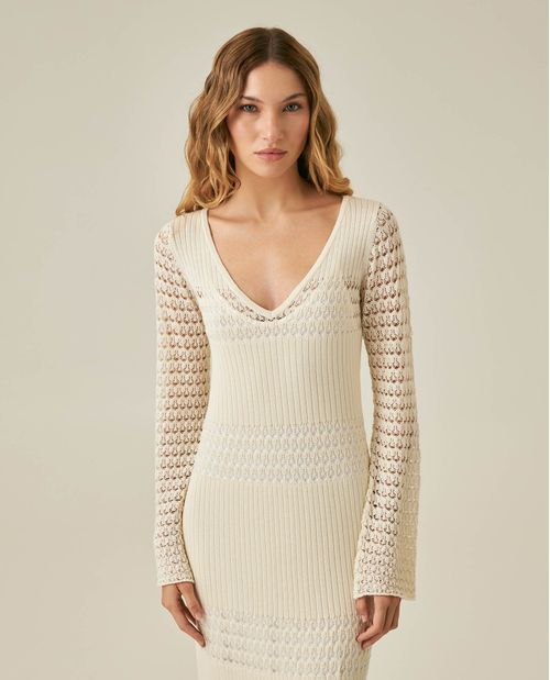 Vestido de Mujer Tejido Crochet con Cuello V Profundo en Mezcla de Viscosa