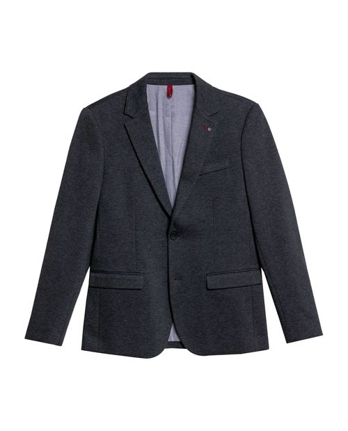 Blazer de Hombre Heather con Coderas Textura Melange Espina Pescado en Mezcla de Poliéster y Algodón