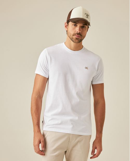 Camiseta de Hombre Slim Fit Manga Corta Cuello Redondo Pato Bordado en Algodón