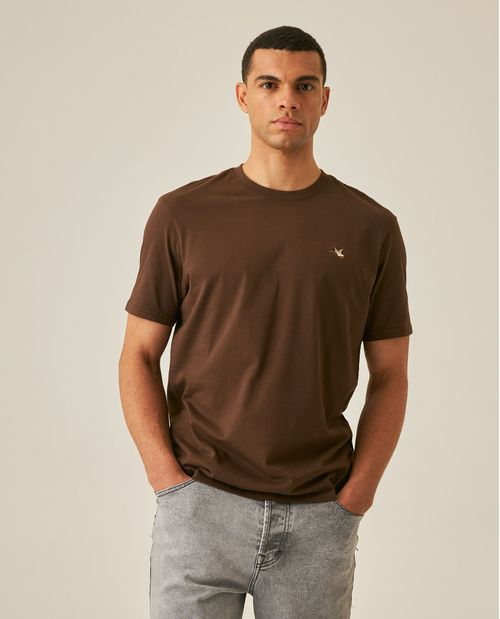 Camiseta de Hombre Slim Fit Manga Corta Cuello Redondo Pato Bordado en Algodón