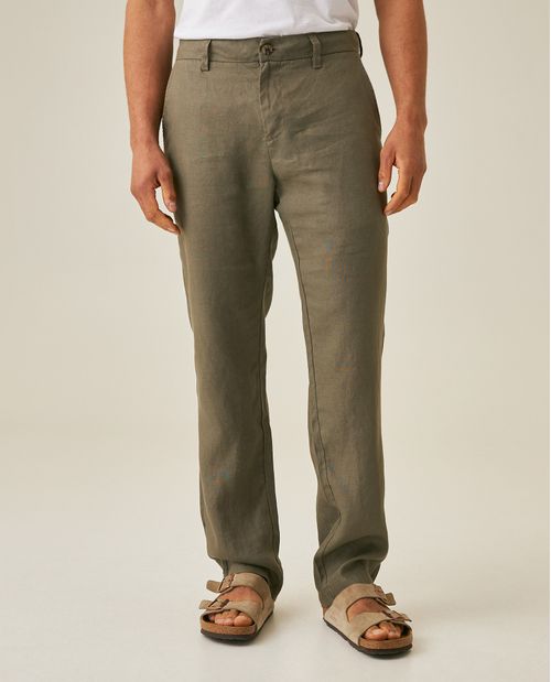 Pantalón de Hombre Rodeo Straight Fit Tiro Medio Bolsillos de Ribete en Lino