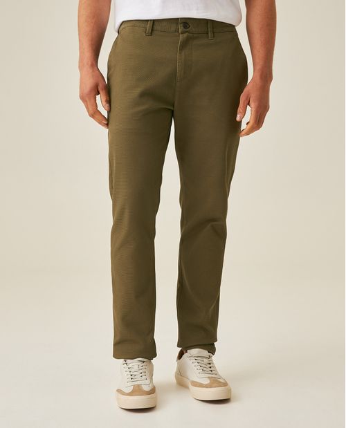 Pantalón de Hombre Chino Regular Fit Micro Estructura Piqué y Forro Estampado de Patos en Mezcla de Algodón