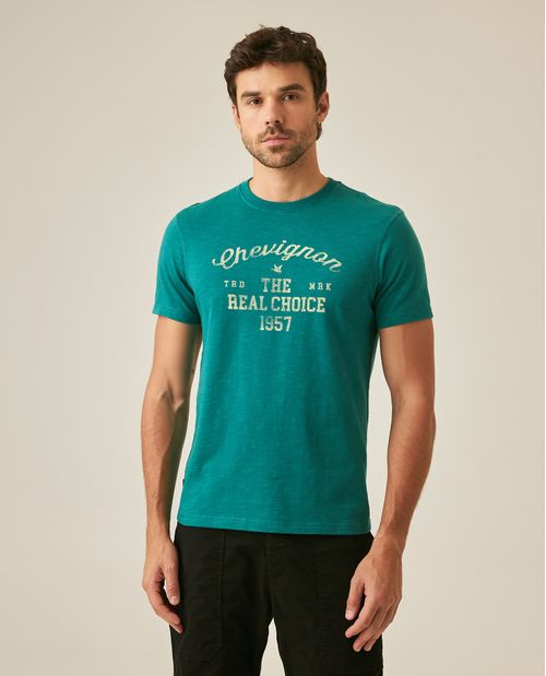 Camiseta de Hombre Slim Fit Manga Corta Leve Flama Cuello Rib Pesado en Algodón