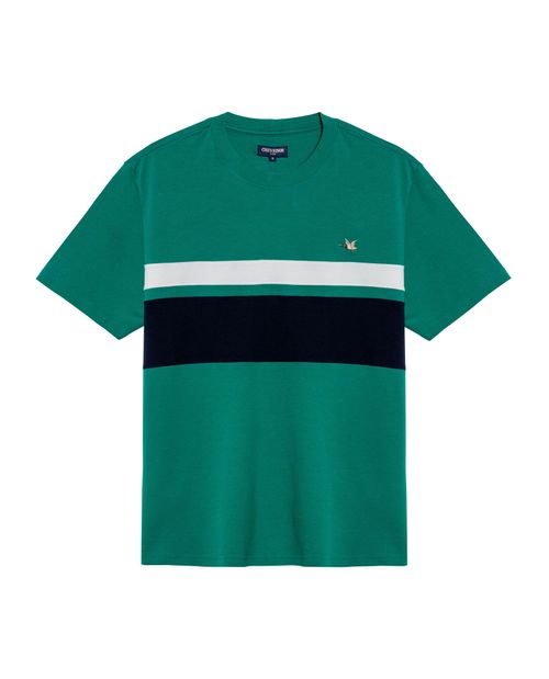 Camiseta de Hombre Slim Fit Manga Corta Bloques Varsity Pato Bordado en Algodón