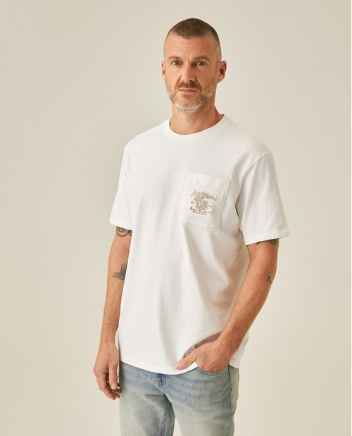 Camiseta de Hombre Classic Fit Manga Corta Gráfico Bordado en Bolsillo en Algodón