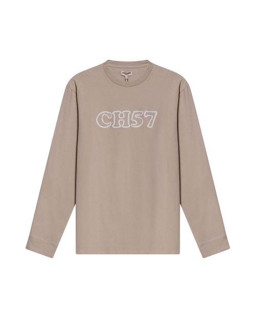 Camiseta de Hombre Manga Larga Classic Fit Gráfico Bordado en Cadenete en Mezcla de Algodón