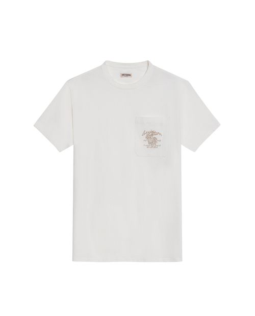 Camiseta de Hombre Classic Fit Manga Corta Gráfico Bordado en Bolsillo en Algodón