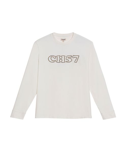 Camiseta de Hombre Manga Larga Classic Fit Gráfico Bordado en Cadenete en Mezcla de Algodón