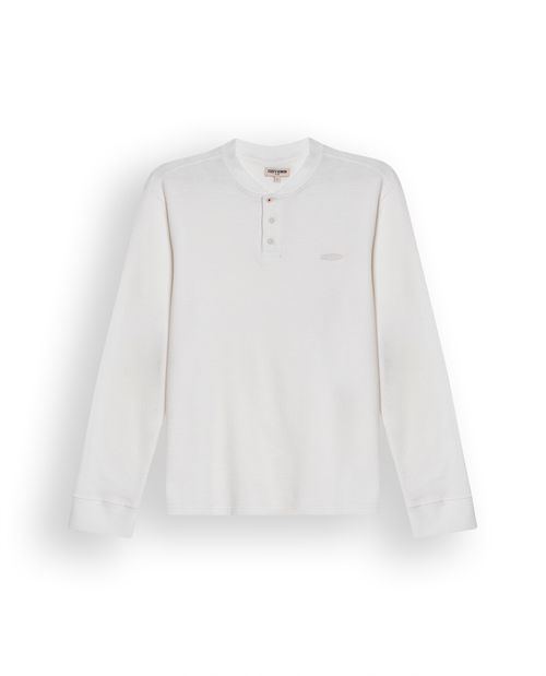 Camiseta de Hombre Slim Fit Manga Larga Cuello Henley Simulación Tejido Knitwear en Mezcla de Algodón
