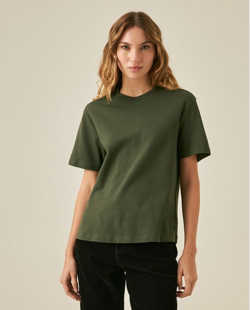 Camiseta de Mujer Esencial Oversized Cuello Redondo con Bordado Tacto Frío en Algodón