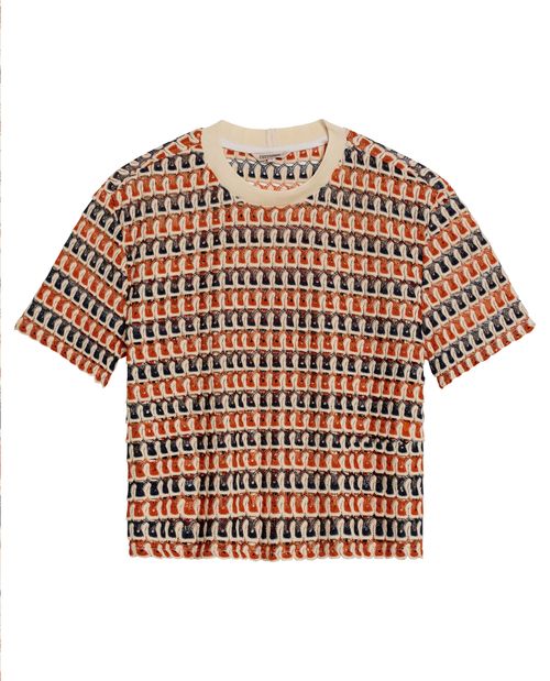 Camiseta de Mujer Moda Oversized Cuello Redondo Efecto Tejido Multicolor en Poliéster