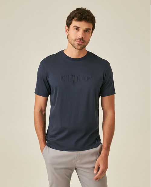 Camiseta de Hombre Slim Fit Manga Corta con Gráfico Repujado en Mezcla de Modal y Algodón