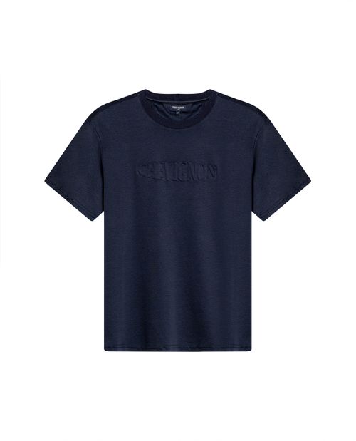 Camiseta de Hombre Slim Fit Manga Corta con Gráfico Repujado en Mezcla de Modal y Algodón
