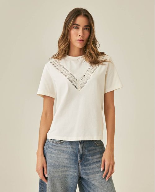 Camiseta de Mujer Gráfica Oversized Cuello Redondo con Franja V Aplique en Algodón