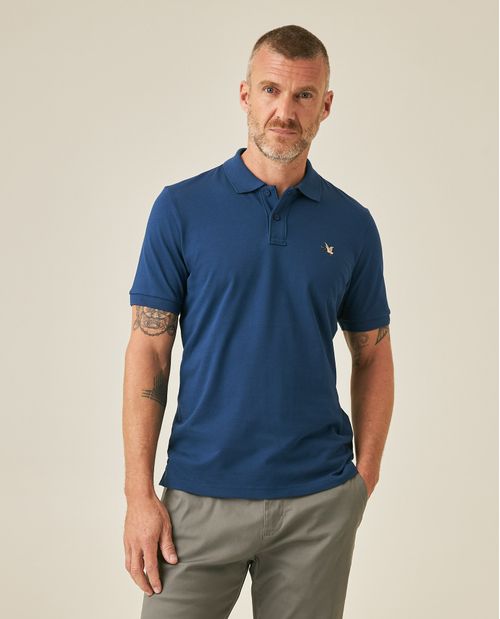 Camisa Polo de Hombre Slim Fit Manga Corta con Pato Bordado de Colores en Mezcla de Algodón