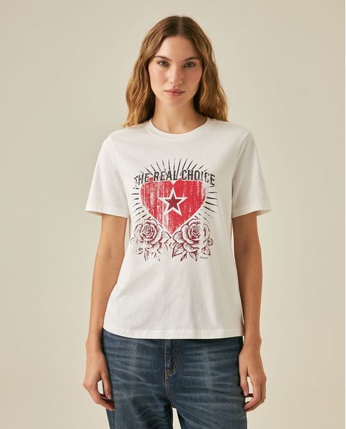 Camiseta de Mujer Gráfica Slim Fit Cuello Redondo con Corazón The Real Choice en Algodón