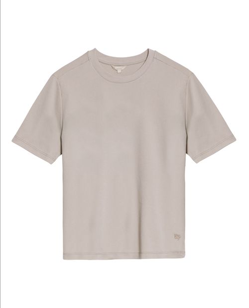Camiseta de Mujer Esencial Oversized Cuello Redondo con Bordado Tacto Frío en Algodón