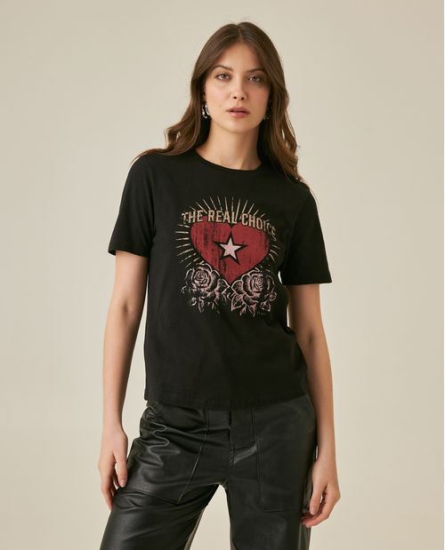 Camiseta de Mujer Gráfica Slim Fit Cuello Redondo con Corazón The Real Choice en Algodón