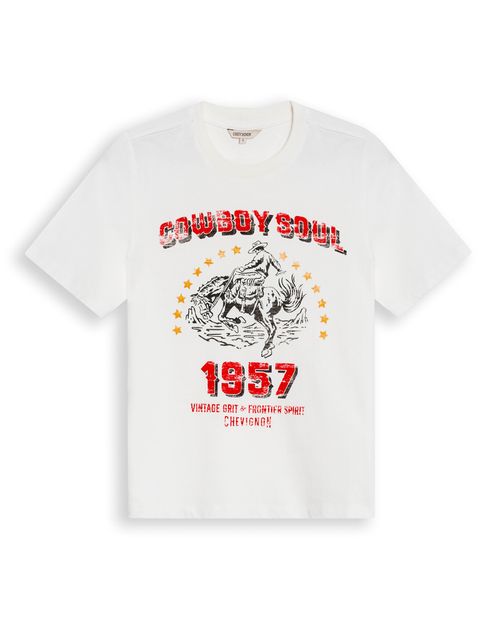 Camiseta de Mujer Rodeo Gráfica Slim Fit Estilo Cowboy con Flock y Piedras en Algodón