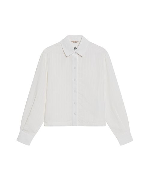 Camisa de Mujer Moda Silueta Recta Rayas Jacquard con Bordado Espalda en Mezcla de Viscosa