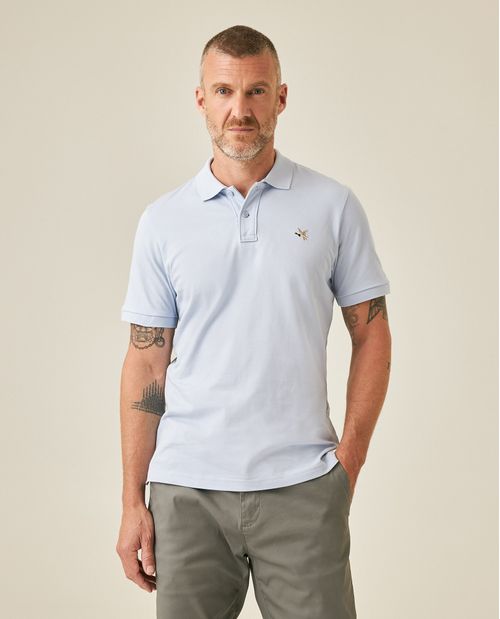 Camisa Polo de Hombre Slim Fit Manga Corta con Pato Bordado de Colores en Mezcla de Algodón