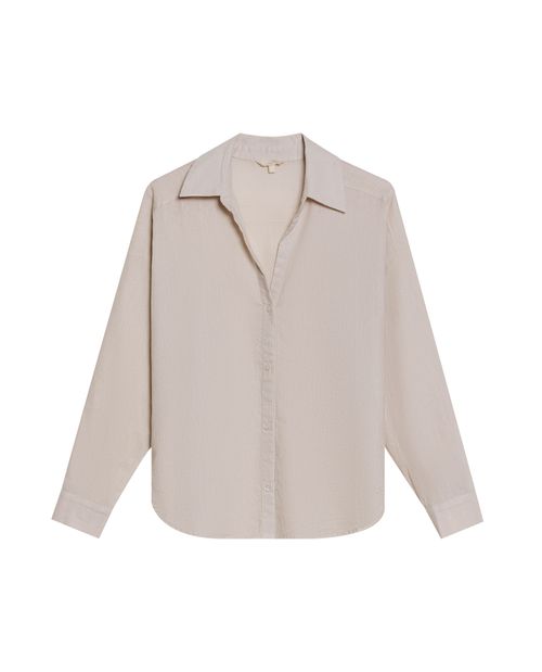 Camisa de Mujer Lino Silueta Recta Escote en V Hombro Rodado en Mezcla de Lino y Algodón