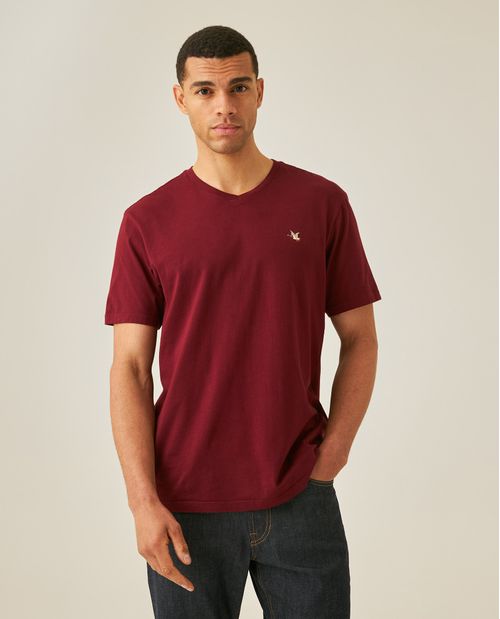 Camiseta de Hombre Slim Fit Manga Corta Cuello en V Pato Bordado en Algodón