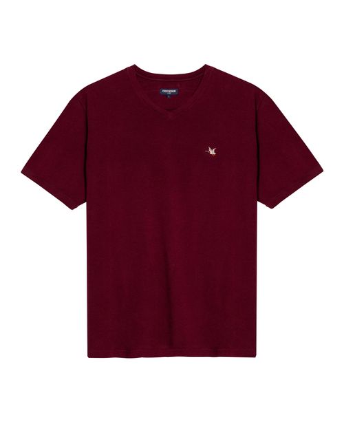 Camiseta de Hombre Slim Fit Manga Corta Cuello en V Pato Bordado en Algodón