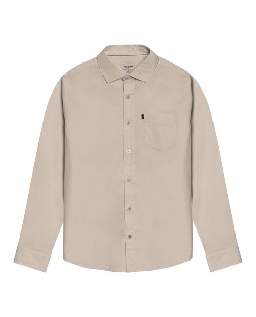 Camisa de Hombre Manga Larga Slim Fit Cuello Abierto en Popelina en Mezcla de Algodón