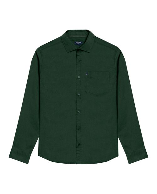 Camisa de Hombre Manga Larga Slim Fit Cuello Abierto en Popelina en Mezcla de Algodón